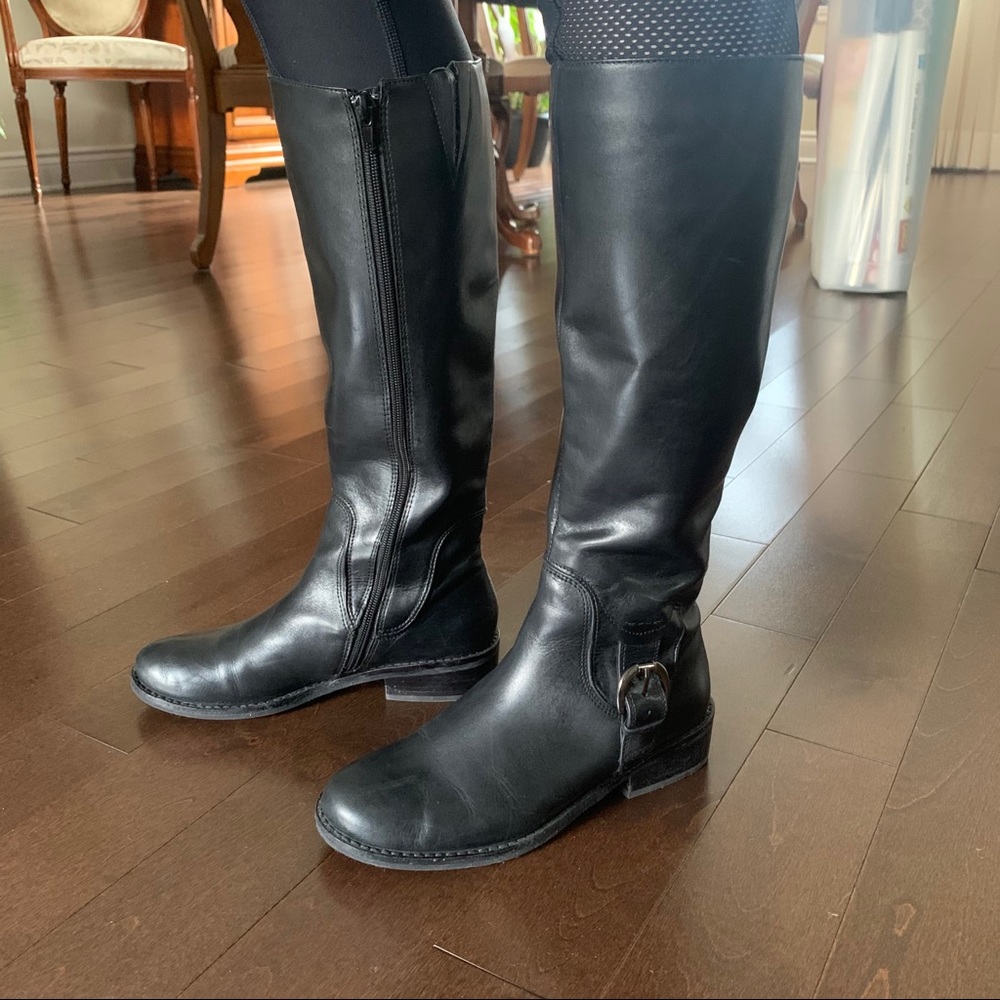 Black leather high boots